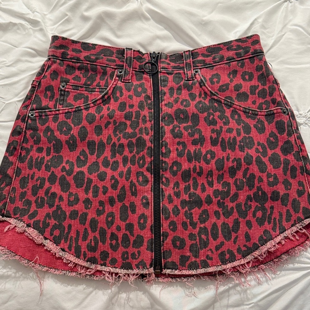 Carmar Red and Black Leopard Mini Skirt